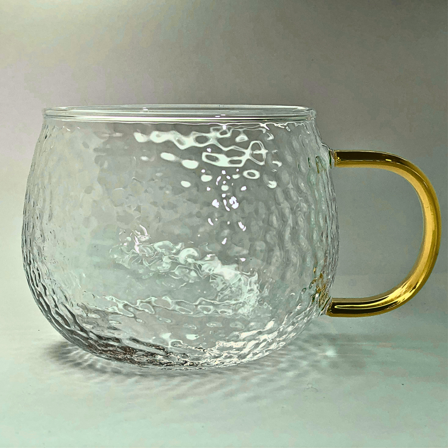 Textured Glass Mug Set – Set of 2 | Elegant Gold Handle