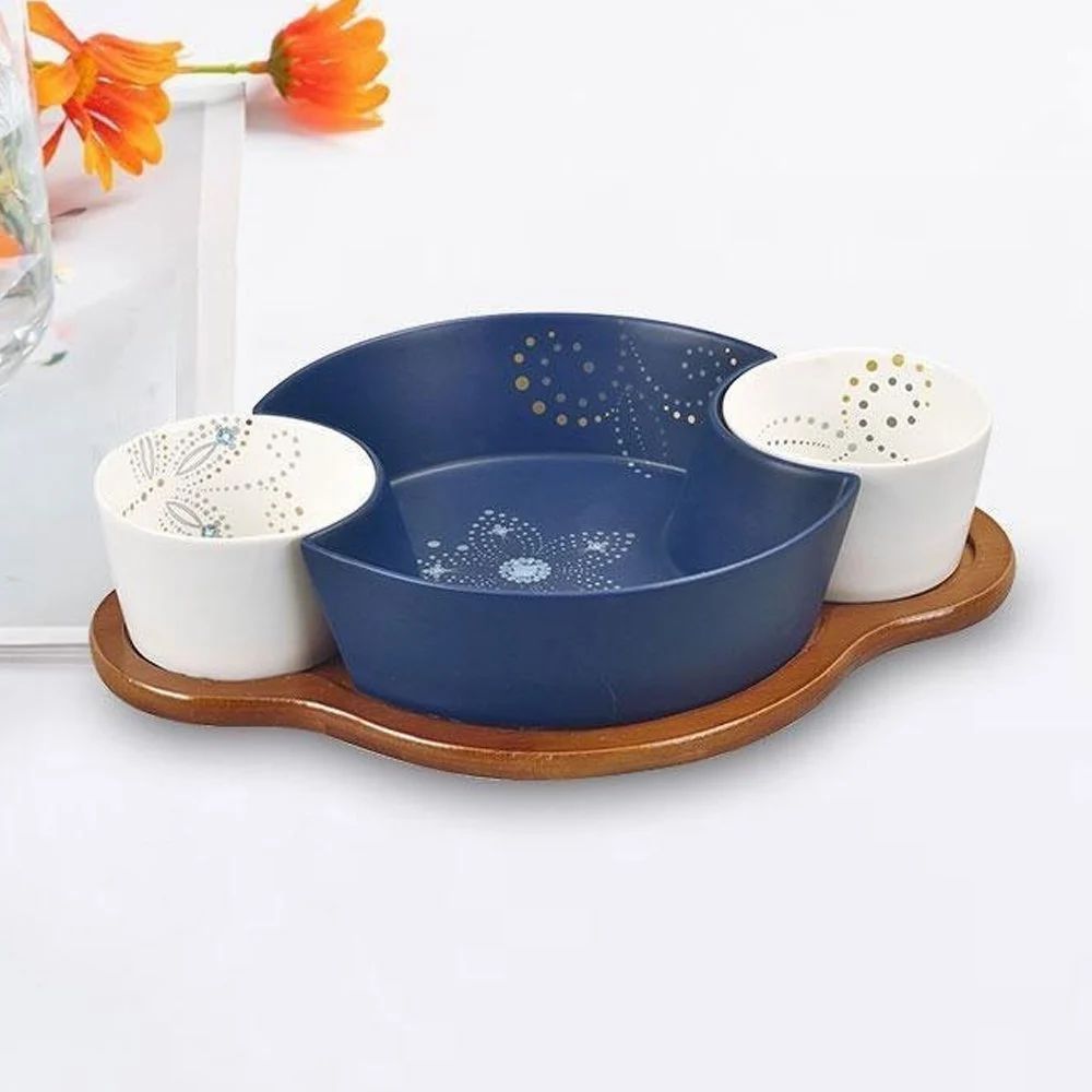 Porcelain Serving Bowl & Platter Set – 4 Piece Snack Set