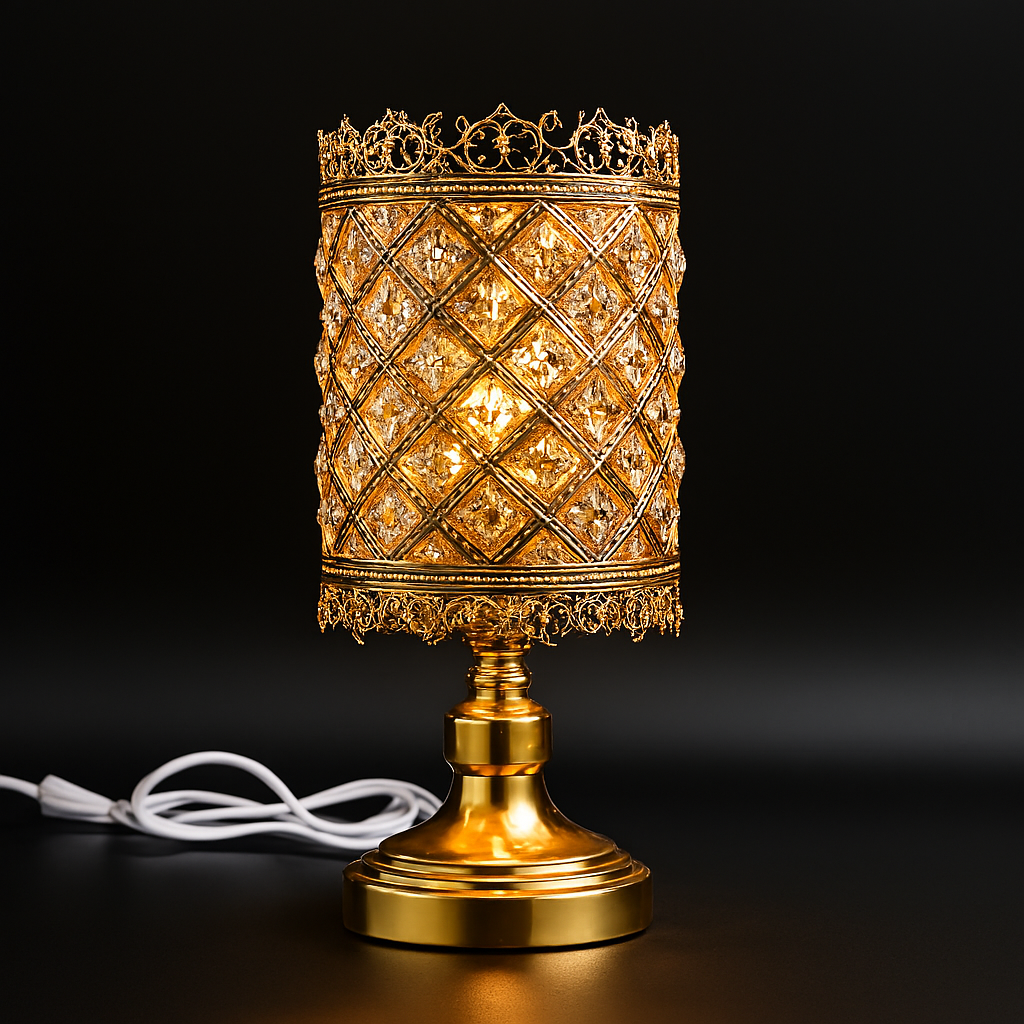 Luxurious Golden Crystal Table Lamp – Intricate Design