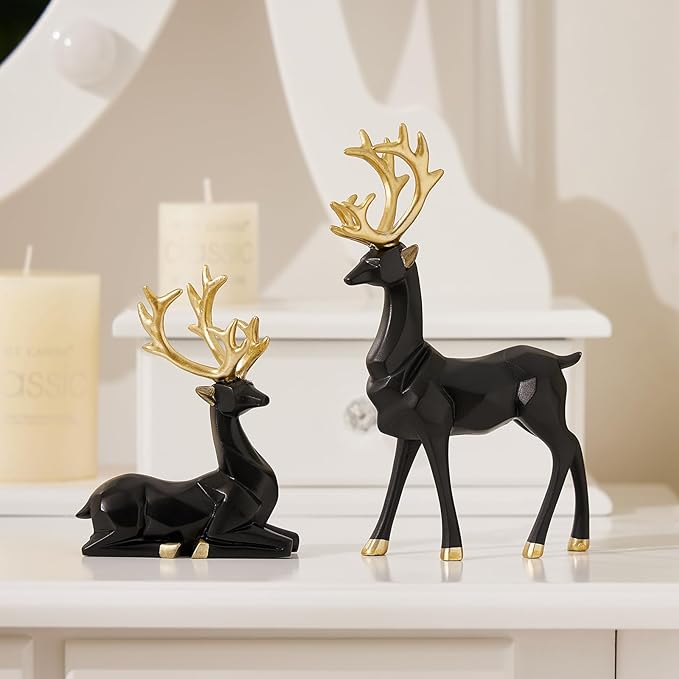 Set of 2 – Black lucky Deer handicraft Showpiece