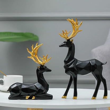 Set of 2 – Black lucky Deer handicraft Showpiece