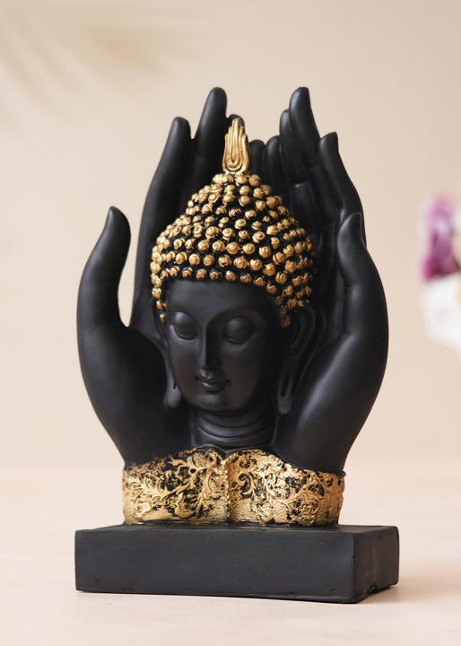 Black Golden Polyresin Handcrafted Palm Buddha Statue