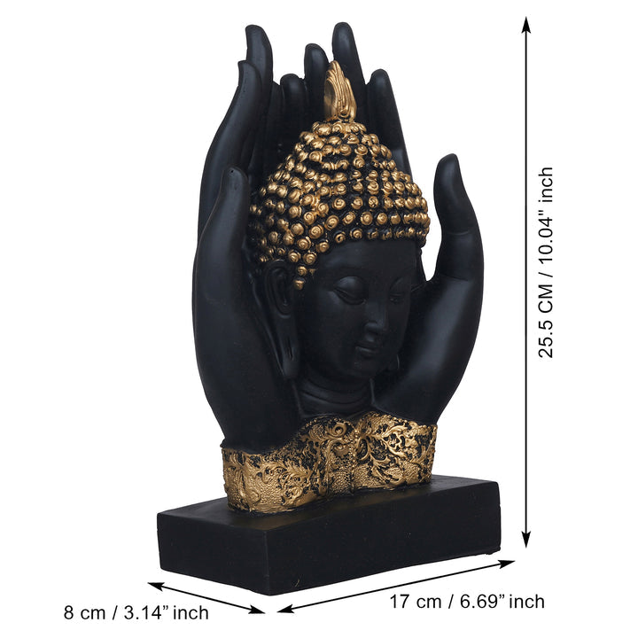 Black Golden Polyresin Handcrafted Palm Buddha Statue