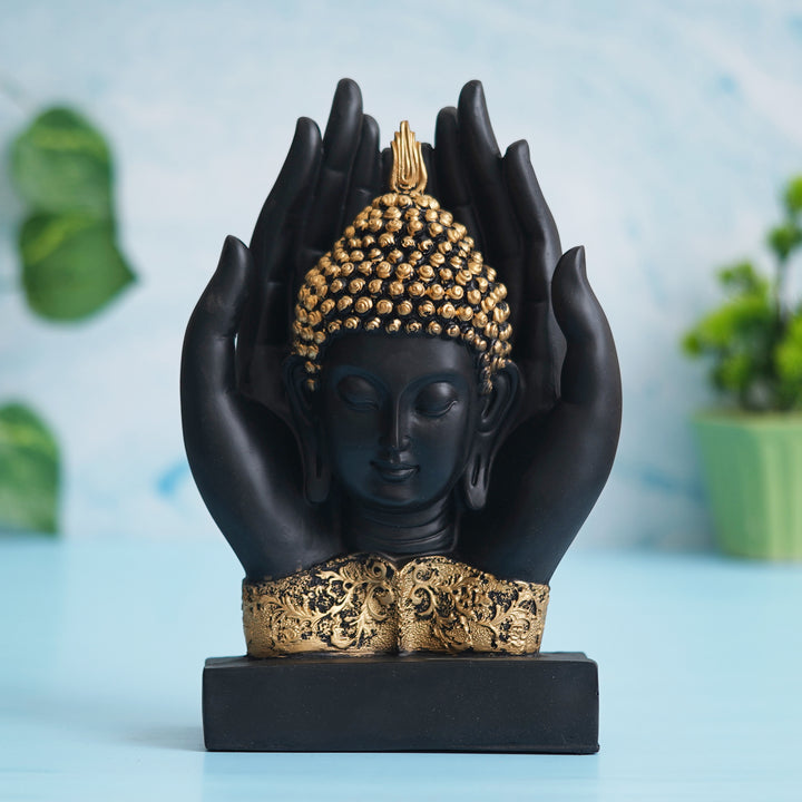 Black Golden Polyresin Handcrafted Palm Buddha Statue