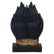 Black Golden Polyresin Handcrafted Palm Buddha Statue