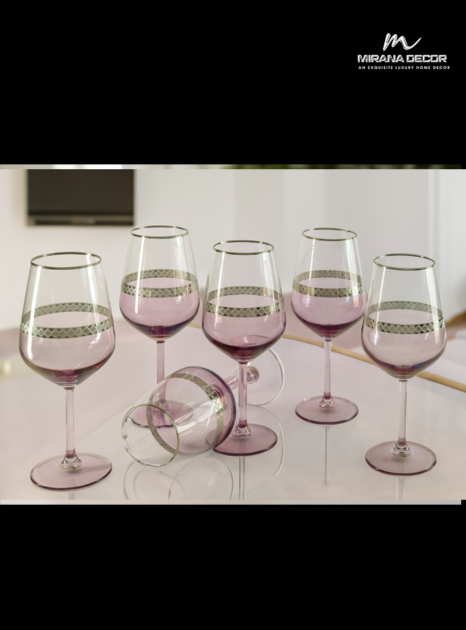 Lady Pink Silver 450ml Wine Glasses With Embossed Platinum