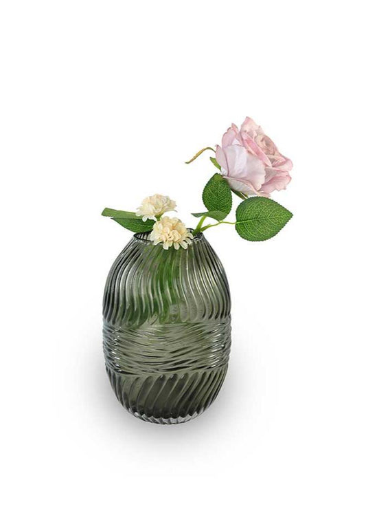 Pure Home and Living Emerald Glass Green Large Ribbed Vase