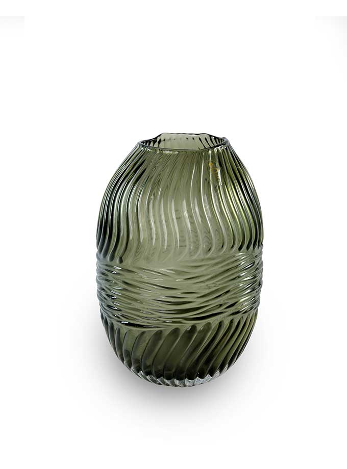 Pure Home and Living Emerald Glass Green Large Ribbed Vase