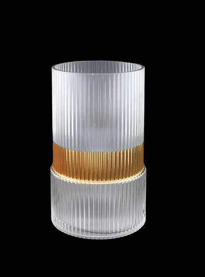 Gold Striped Modern Glass Vase, Hand Blown Smokey Gray Glass Vase