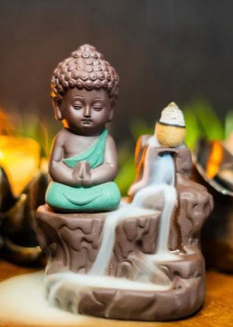 Buddha by Waterfall” Incense Burner with 10 Back Flow Incense Cones