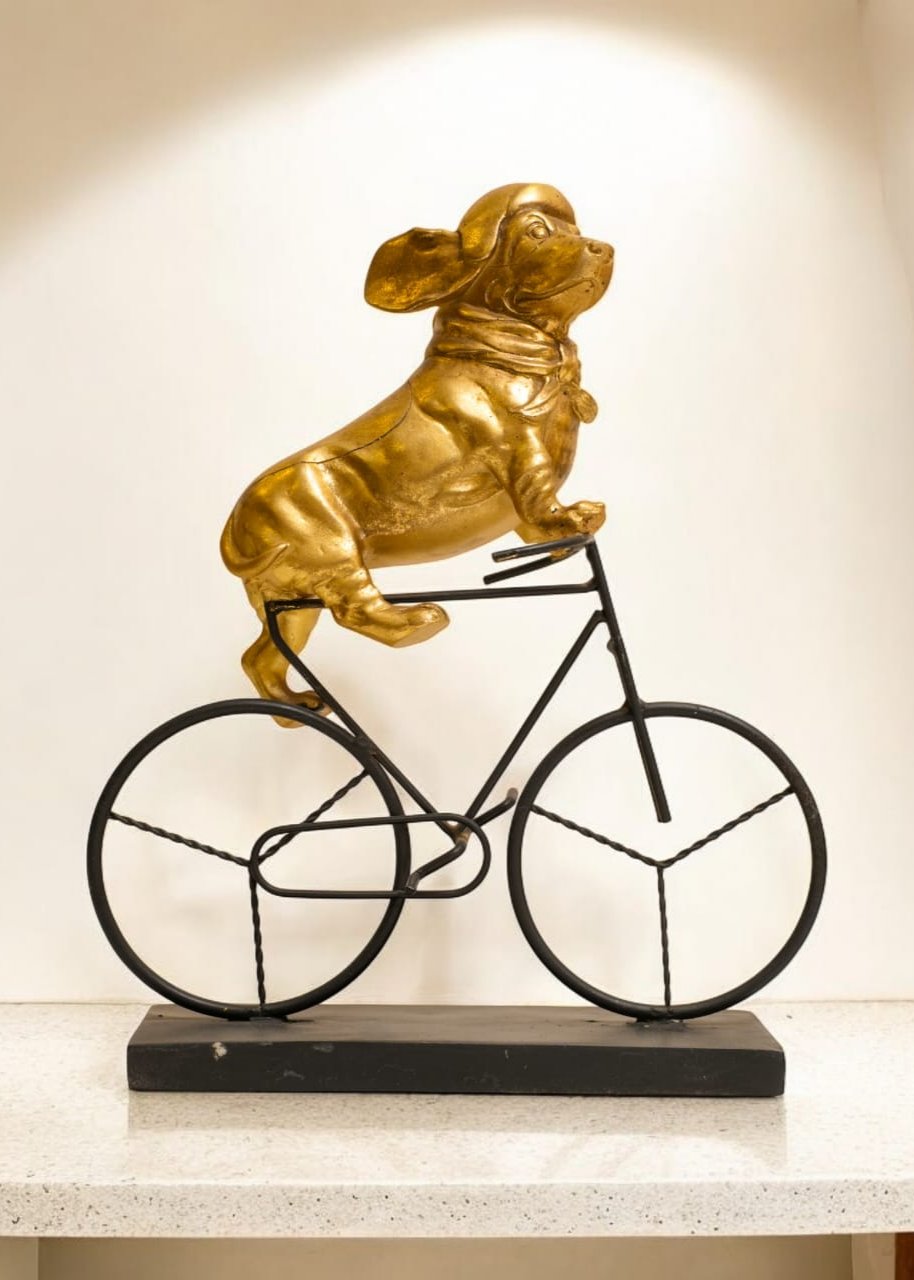 Pup Cyclist Statue – Whimsical Art for Dog Lovers