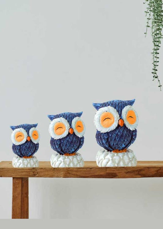 🎁 Cute Owls Statue Set of 3, Blue Resin (Discount)