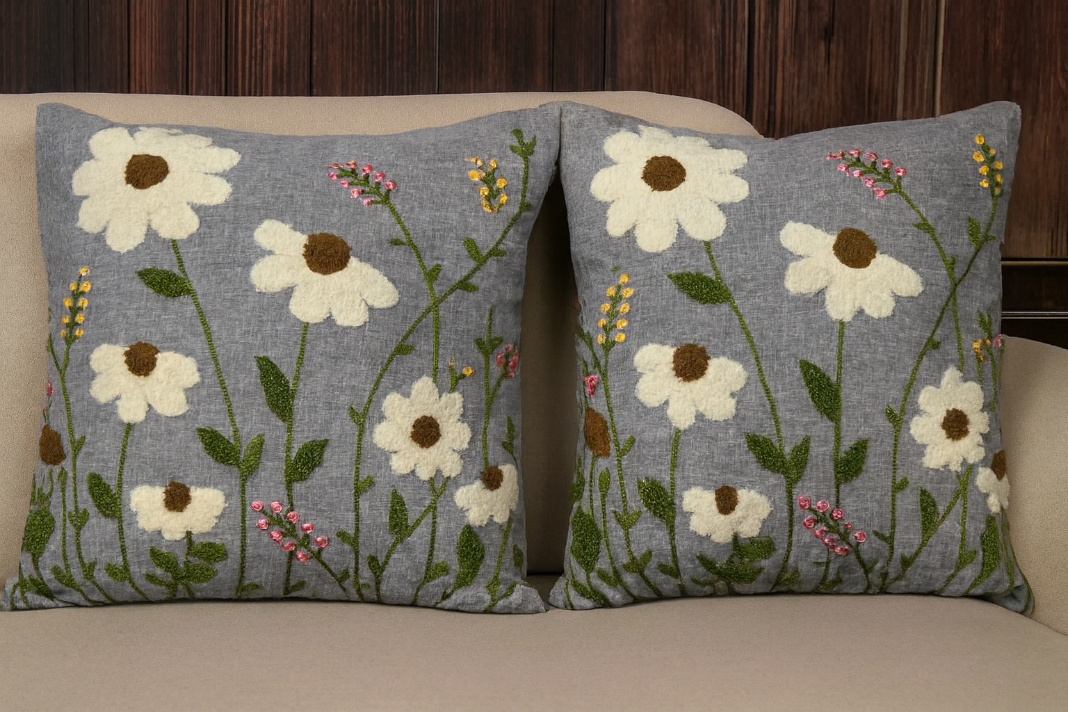 3D Daisy Flower Embroidered Cushion Covers