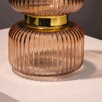 RIBBED GLASS VASE WITH GOLD ACCENT