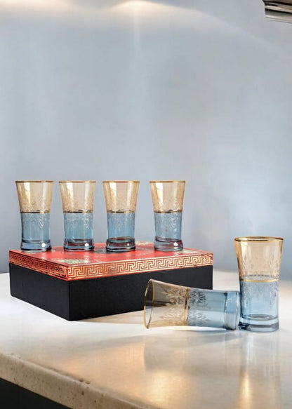 IVANA BLUE AND GOLD 300ML WATER/JUICE SET OF 6 GLASSES