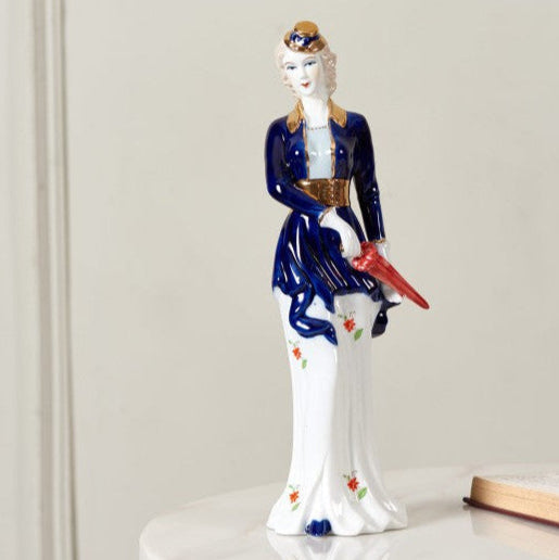 🎁 White & Blue Victorian Lady Fine Porcelain Figurine Showpiece (Discount)