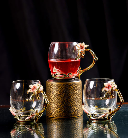 EXQUISITE FLORAL ELEGANCE GLASS MUGS