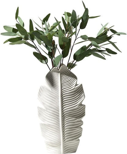 White Textured Ceramic Feather Vase