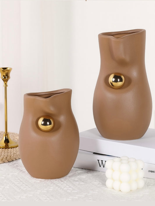 Modern Abstract Ceramic Vase with Golden Accent