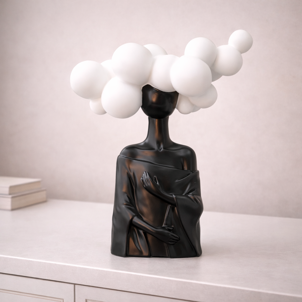 Modern Abstract Lady Sculpture with Bubble Crown – Luxury Decorative Figurine