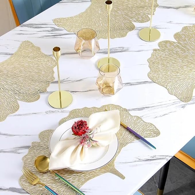Premium Metallic Leaf Design Table Mat – Set of 6 Elegant Dining Placemats