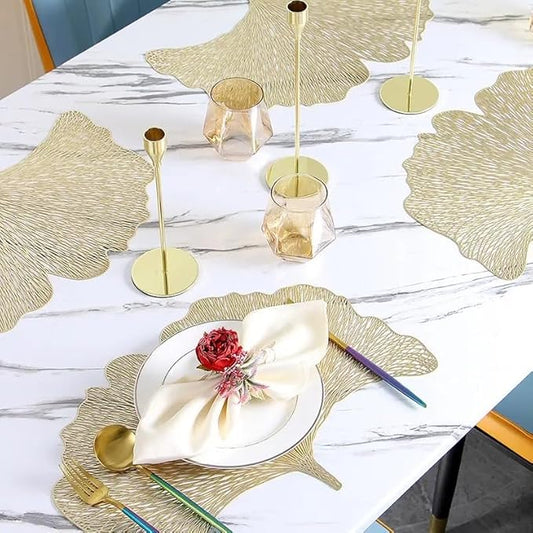 Premium Metallic Leaf Design Table Mat – Set of 6 Elegant Dining Placemats