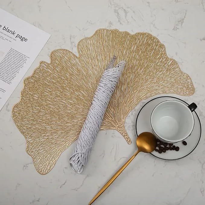 Premium Metallic Leaf Design Table Mat – Set of 6 Elegant Dining Placemats
