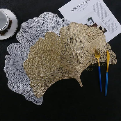 Premium Metallic Leaf Design Table Mat – Set of 6 Elegant Dining Placemats