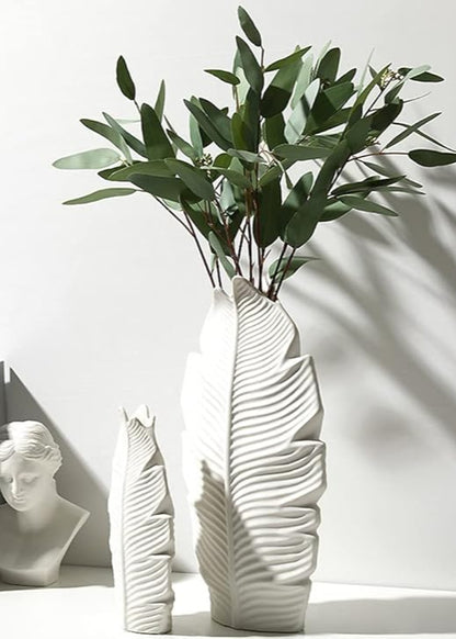 White Textured Ceramic Feather Vase