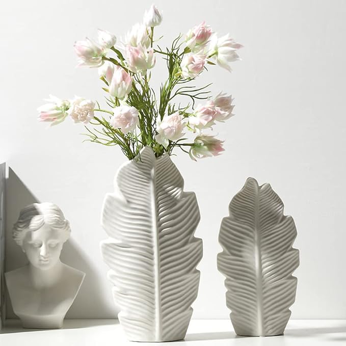 White Textured Ceramic Feather Vase