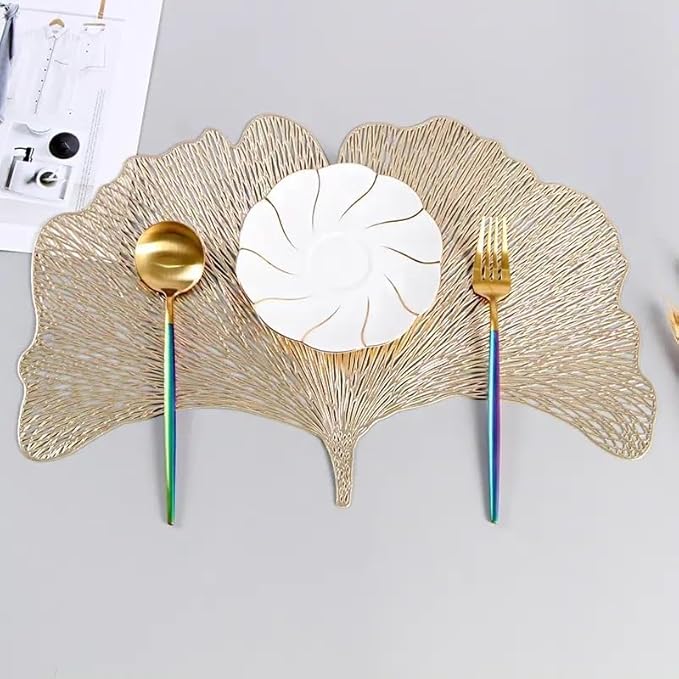 Premium Metallic Leaf Design Table Mat – Set of 6 Elegant Dining Placemats
