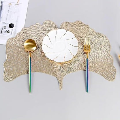 Premium Metallic Leaf Design Table Mat – Set of 6 Elegant Dining Placemats