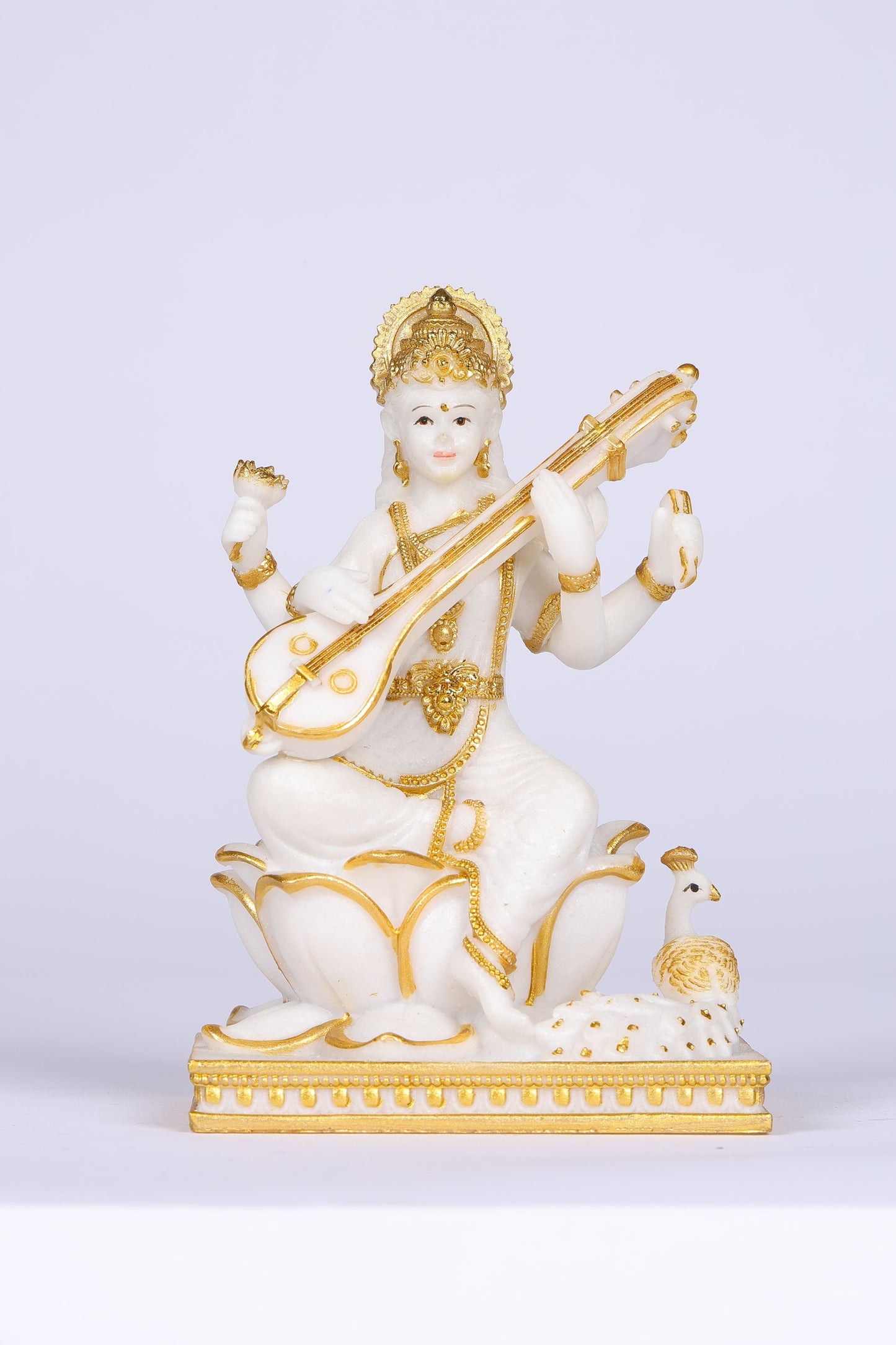 5" Laxmi Sitting Marble statue on lotus with gold tone