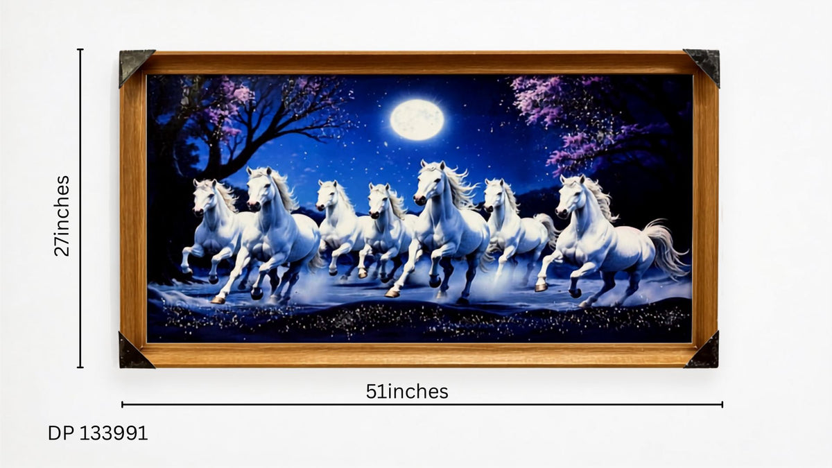 7 Horse Wall Art Painting with Crystal Work (24X48)