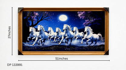 7 Horse Wall Art Painting with Crystal Work (24X48)