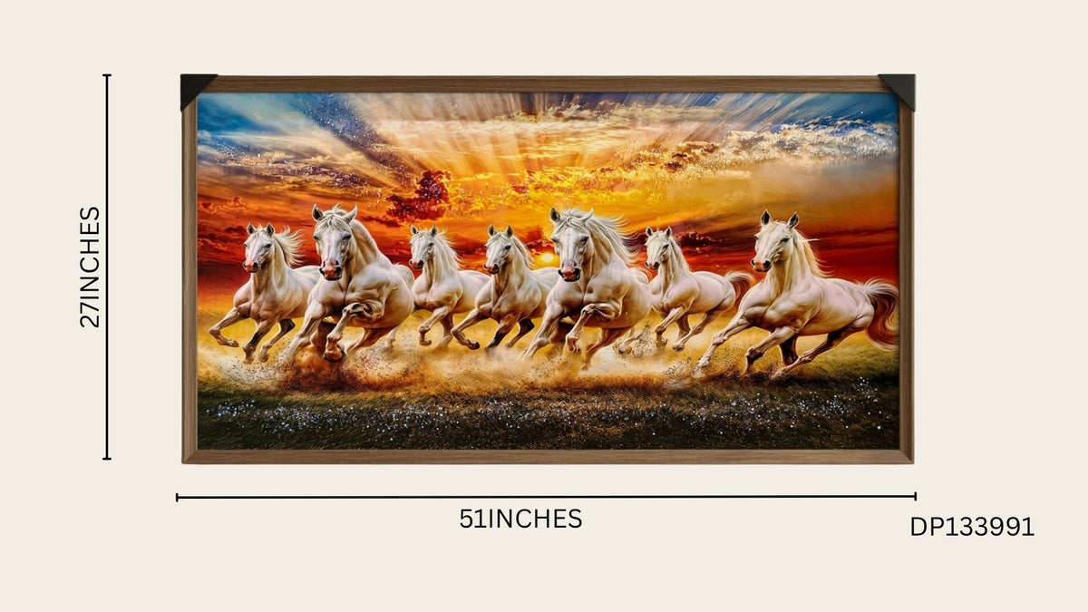 7 Horse Wall Art Painting with Crystal Work (24X48)