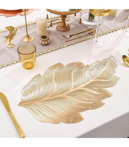 Premium Metallic Leaf Design Table Mat – Set of 6 Elegant Dining Placemats