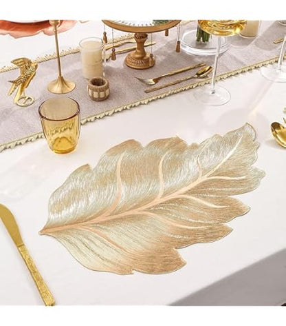 Premium Metallic Leaf Design Table Mat – Set of 6 Elegant Dining Placemats