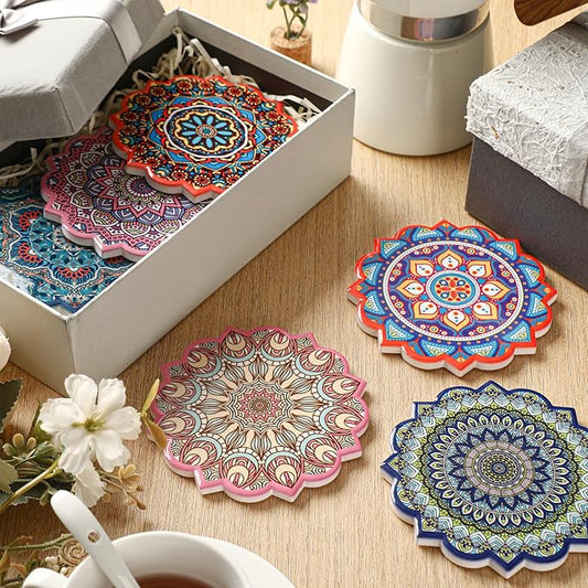 🎁 Mandala Design Decorative Drink Coasters – Set of 4 (Discount)