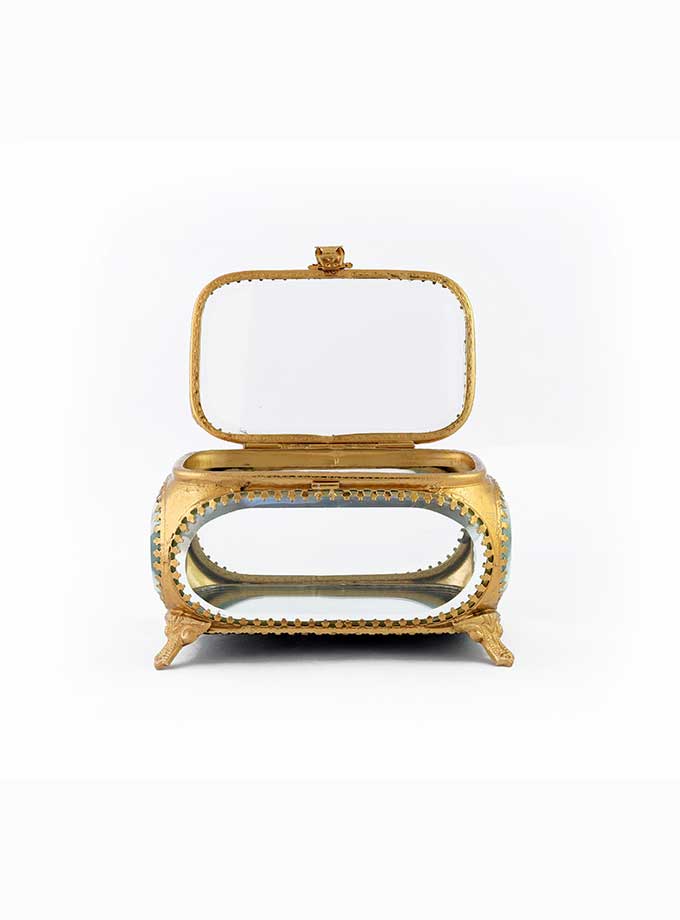 Gold Brass and Glass Bevel Box For Jewelry