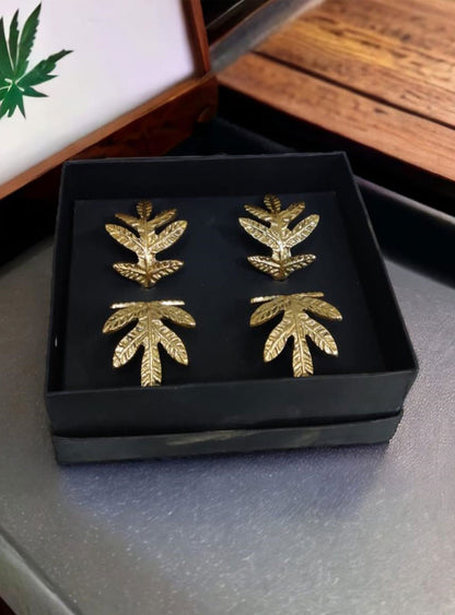 Gold Leaf Napkin Ring 4 Set -Thyme Sprig