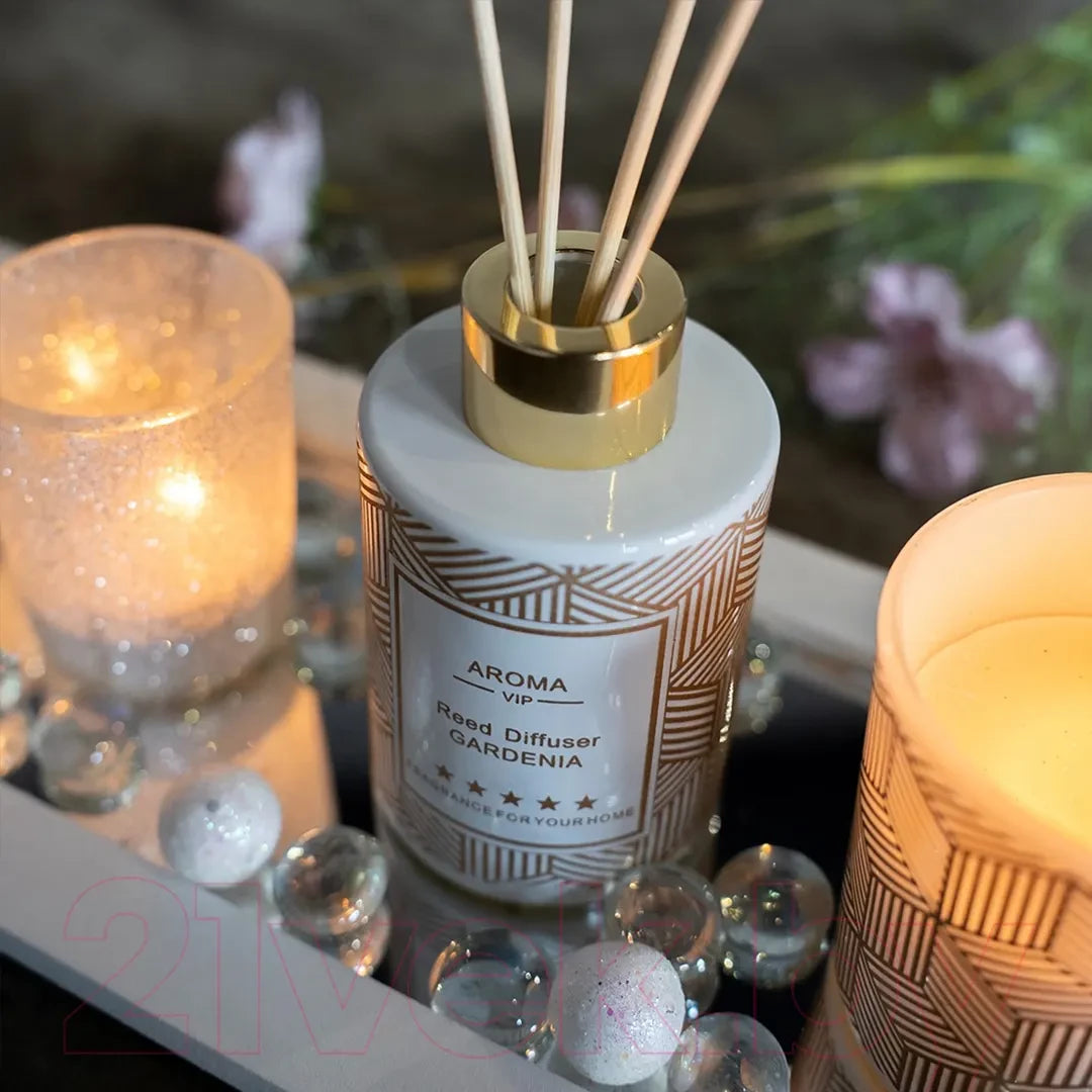 Luxury Gardenia Aroma Diffuser & Candle Set with Decorative Tray