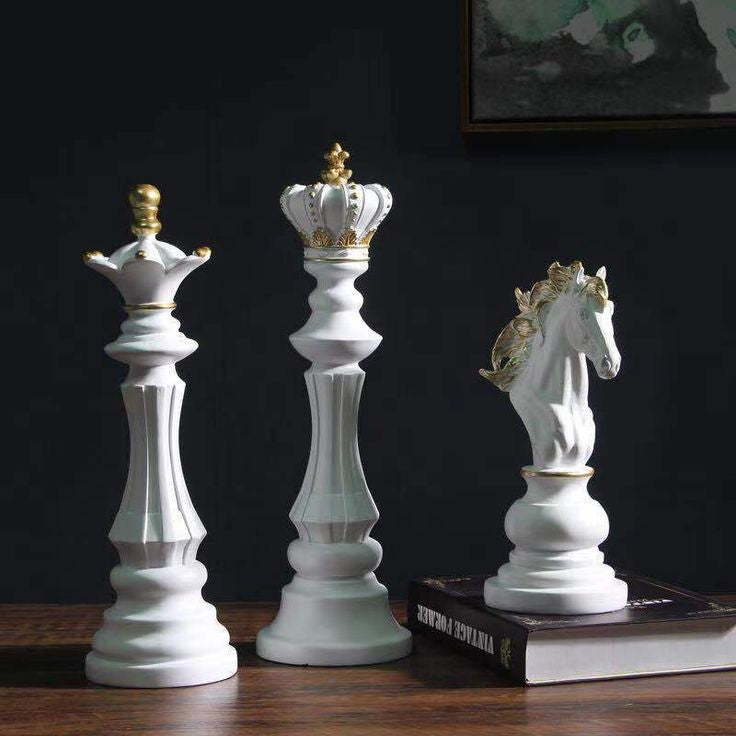 3 Piece White Chess Statue Set