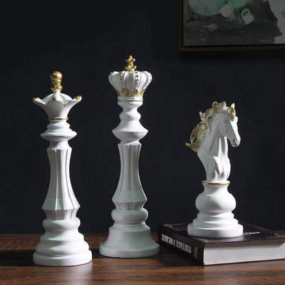 3 Piece White Chess Statue Set