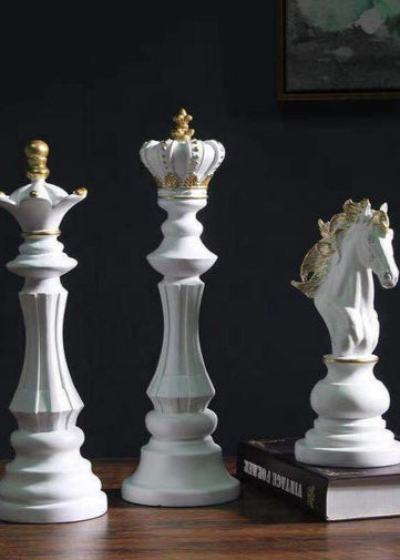 3 Piece White Chess Statue Set