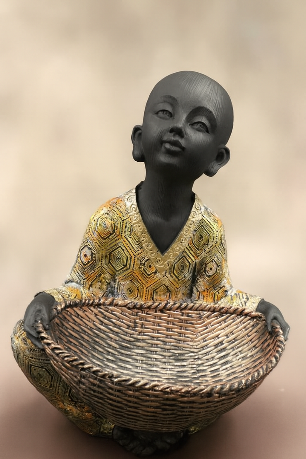 African Kid Basket Showpiece