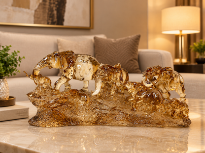 Golden Elephant Family Decorative Showpiece