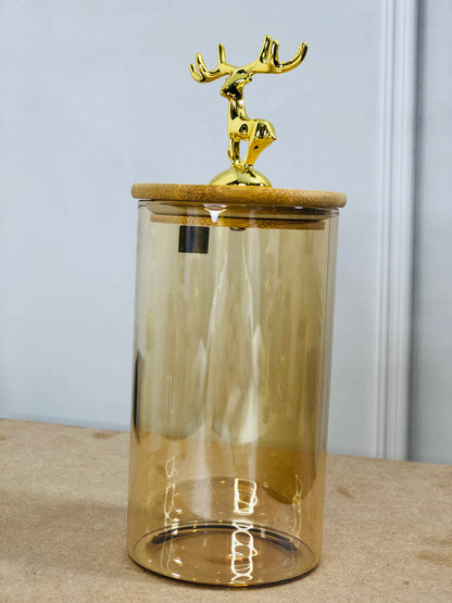 Amber Kitchen Storage Jar with Wooden Lid