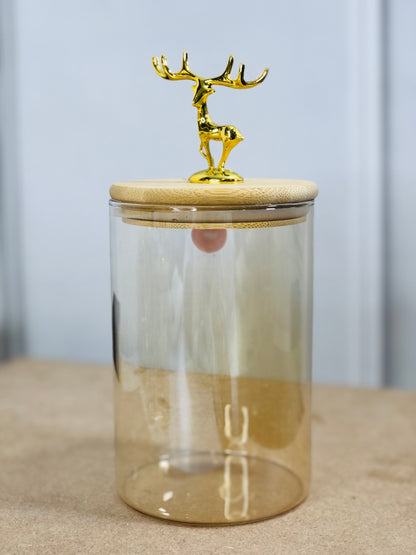Stylish Amber Storage Jar with Deer Lid