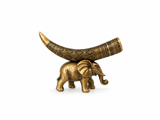 Elephant Decorative Showpiece with Engraved Horn